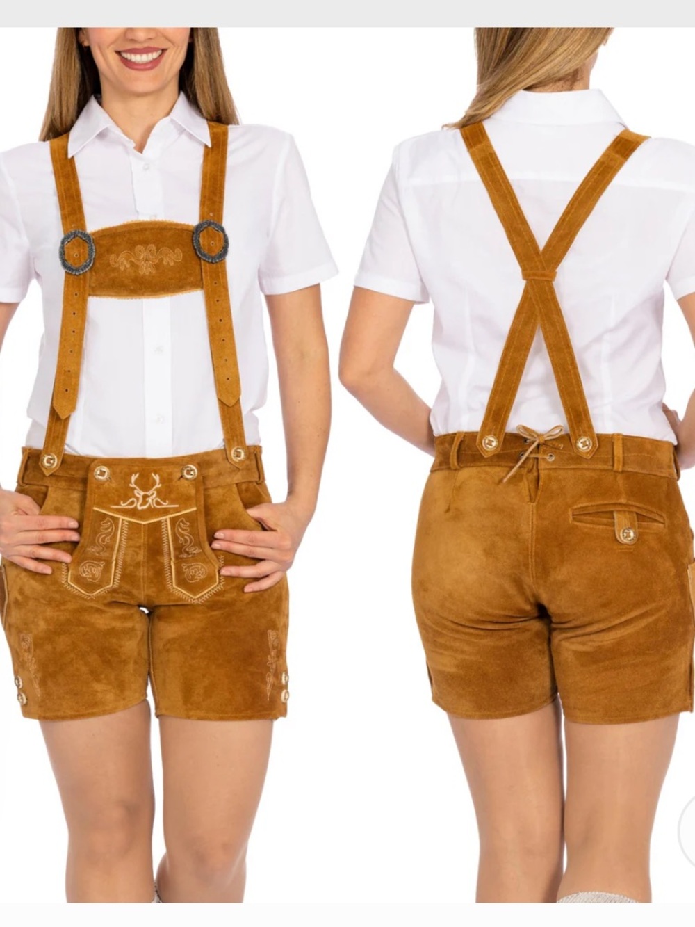 Bavaria Trachten LEDERHOSEN Women SHORT LIGHT BROWN